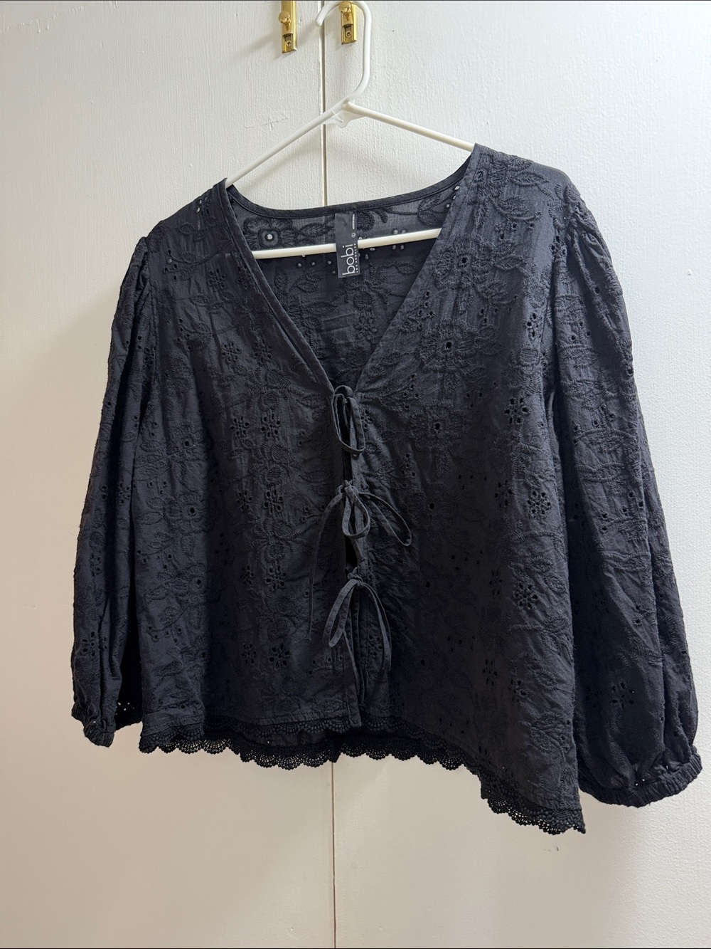 bobi Black Eyelet Tie-Front Blouse